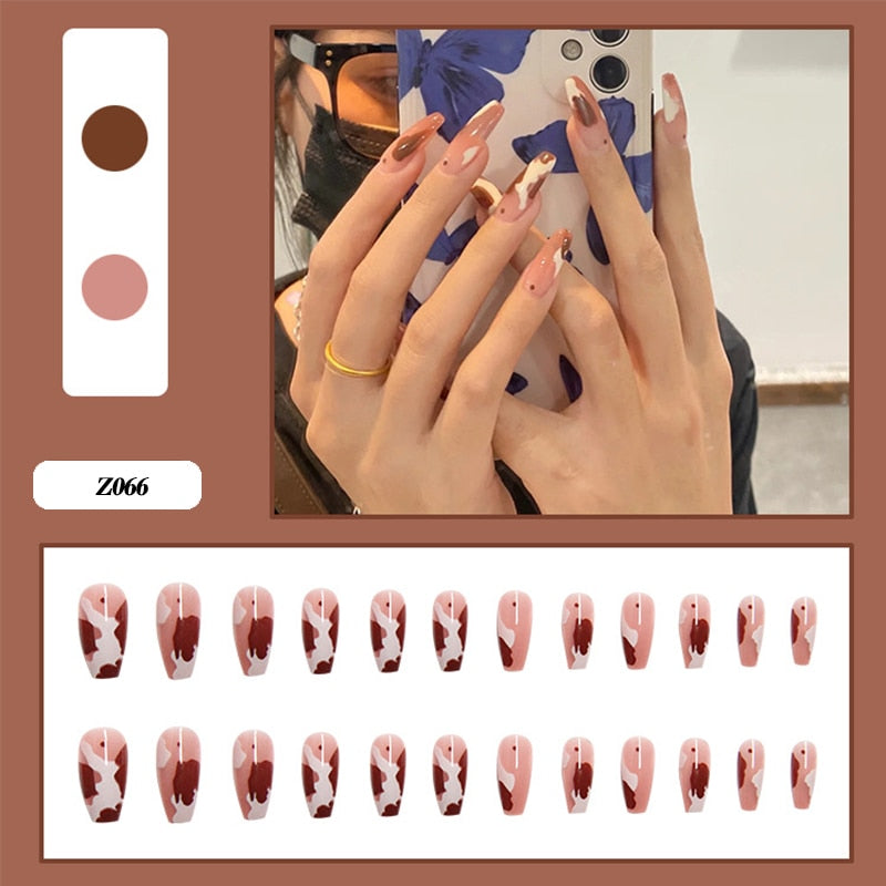 24 unidades de Unhas postiças decoradas com borboletas, manicure fashion, cobertura completa de acrílico para meninas.