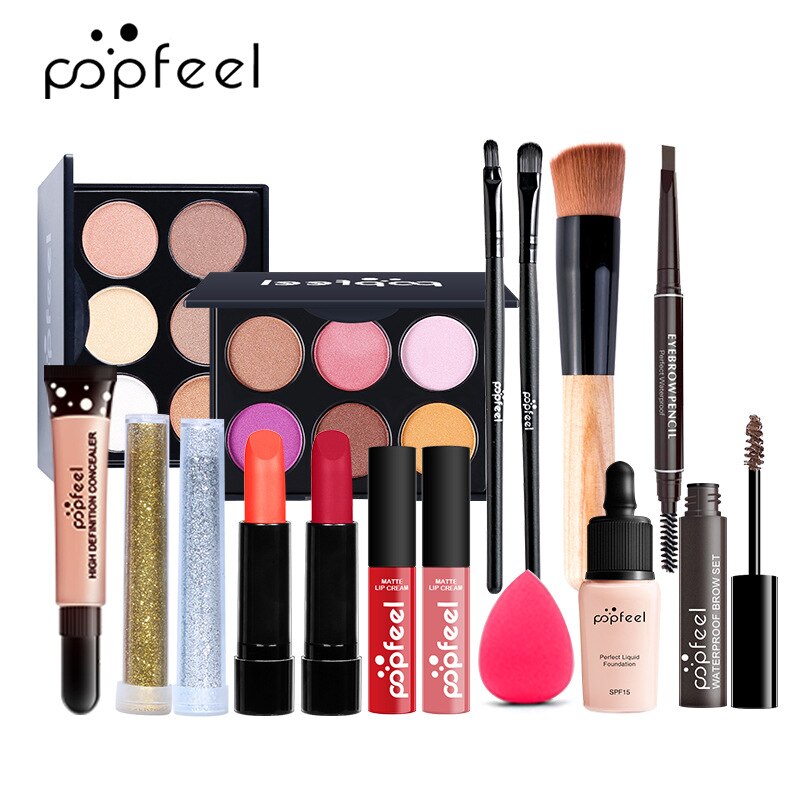 Kits de maquiagem POPFEEL para iniciantes Tudo em um kit de maquiagem.  Conjuntos de maquiagem de beleza profissional + Bolsa de cosméticos.