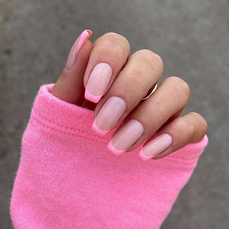 24Pcs Unhas Postiças Comprimento Médio - Bailarina Cor Nude e Rosa Unhas com cola de pressão.