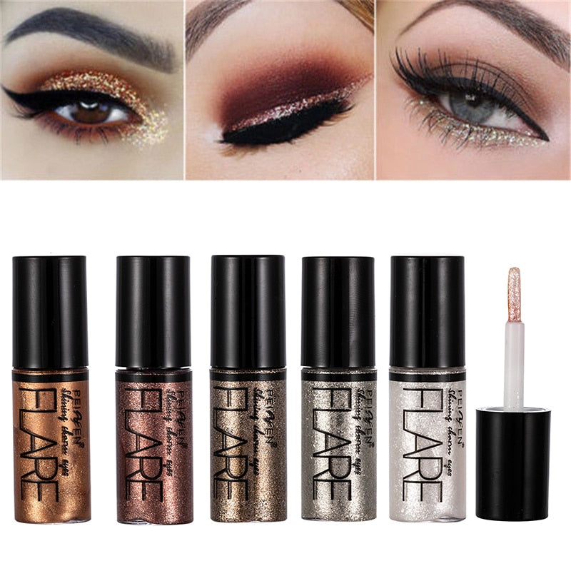 15 Cores Metálicas Brilhantes de Sombras c/ Glitter - Delineador Líquido - Caneta Delineadora de Olhos Pigmento de Maquiagem À Prova D' Água Sombra de Olho Cosmética.