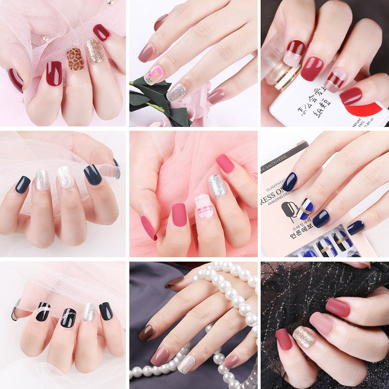 Conjunto de 30 unidades de unhas postiças, unhas completas para decoração, arte com adesivo.