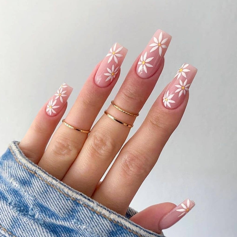 24Pcs Unhas Postiças Comprimento Médio - Bailarina Cor Nude e Rosa Unhas com cola de pressão.