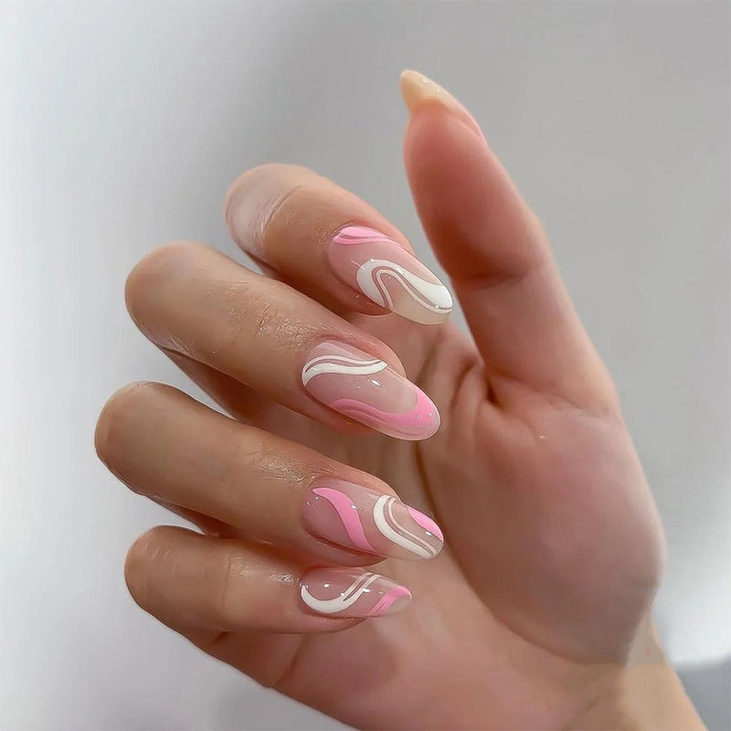 24Pcs Unhas Postiças Comprimento Médio - Bailarina Cor Nude e Rosa Unhas com cola de pressão.