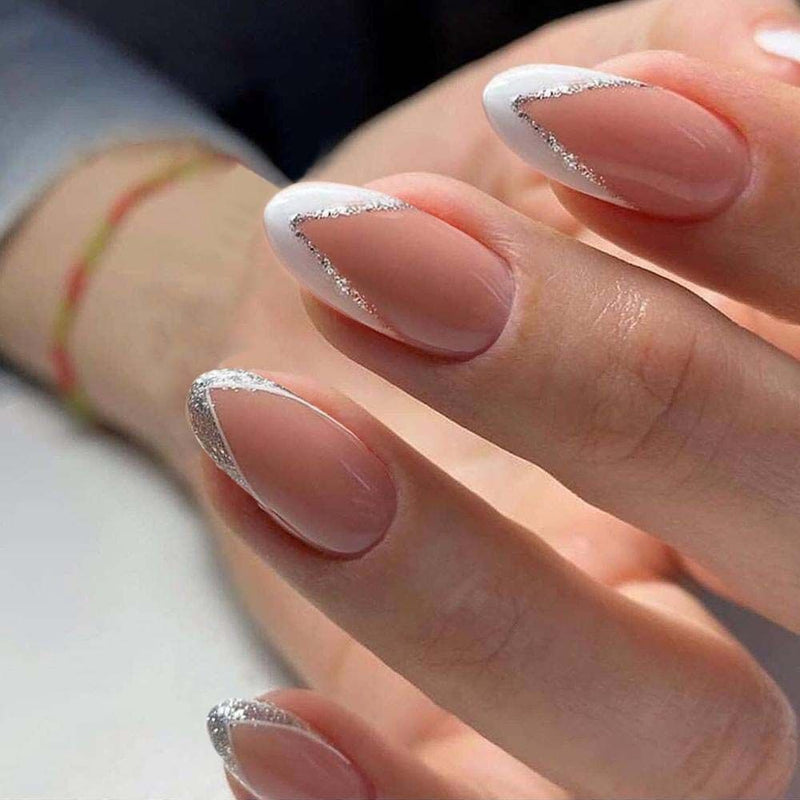 24 Pçs de Cabeça Oval de Unhas Postiças - Rosa Amêndoa. Unhas Falsas Artificiais Com Cola Cobertura Completa.