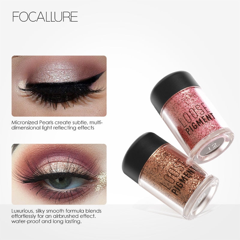 FOCALLURE - Sombras cosméticas em Glitter - 18 cores acetinadas e brilhantes.