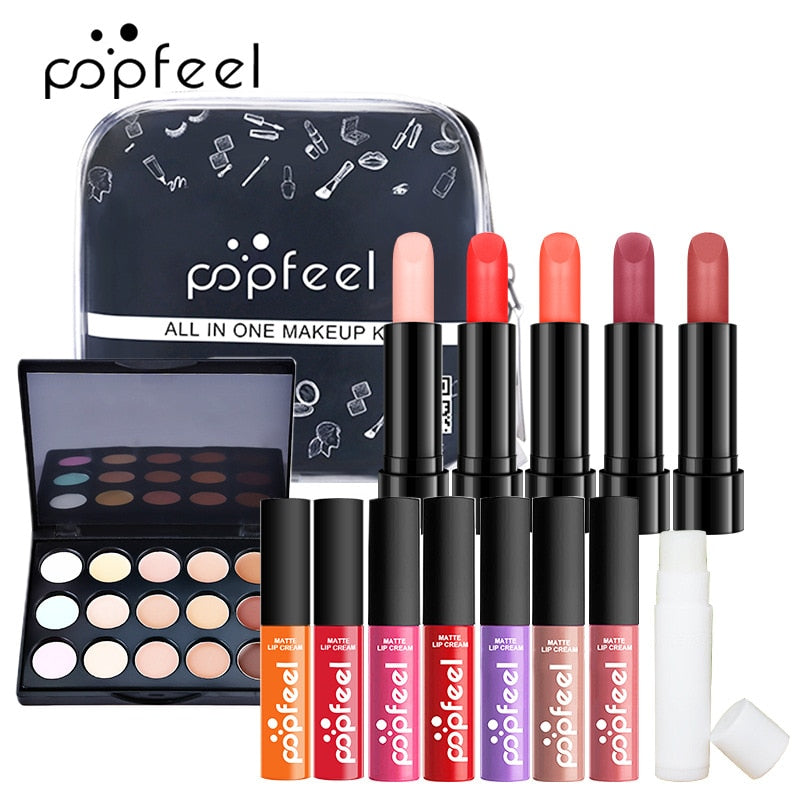 Kits de maquiagem POPFEEL para iniciantes Tudo em um kit de maquiagem.  Conjuntos de maquiagem de beleza profissional + Bolsa de cosméticos.