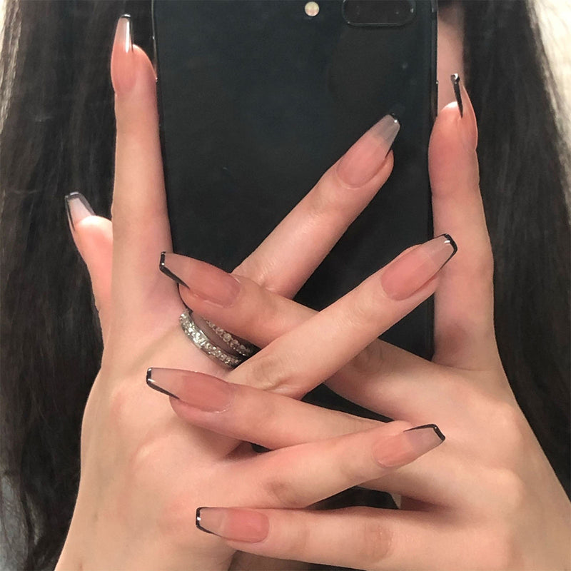 24 pçs/caixa charmosas unhas postiças, adesivas, cobertura completa, destacável, unhas acrílicas.