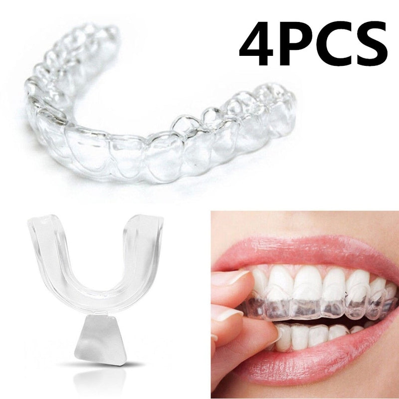 4 peças de protetor bucal noturno de silicone para ranger de dentes, triturar, morder, ajudar a dormir, clarear os dentes, moldeira de clareamento.