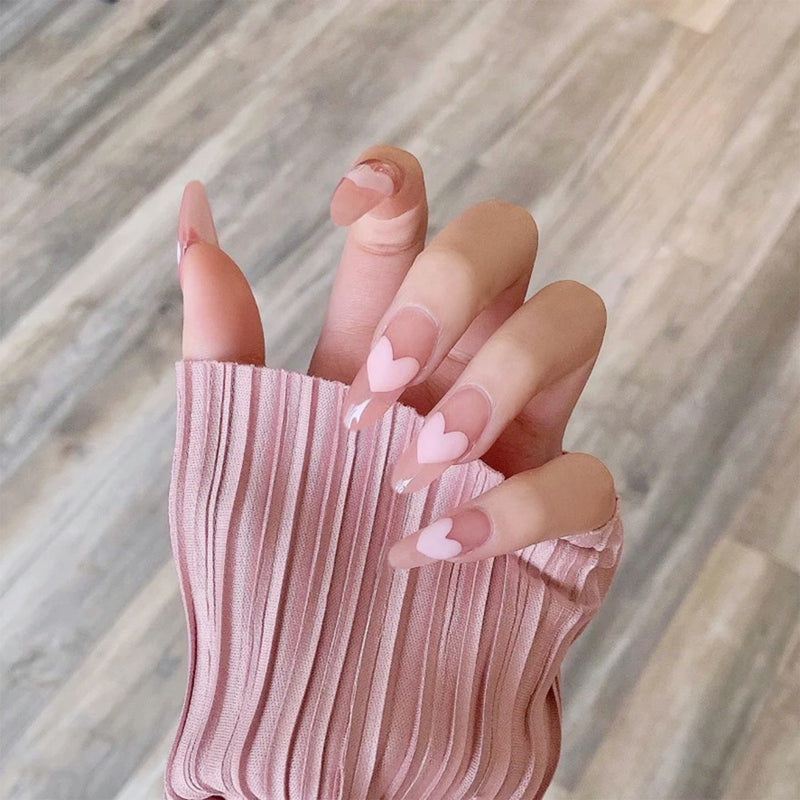 24Pcs Unhas Postiças Comprimento Médio - Bailarina Cor Nude e Rosa Unhas com cola de pressão.