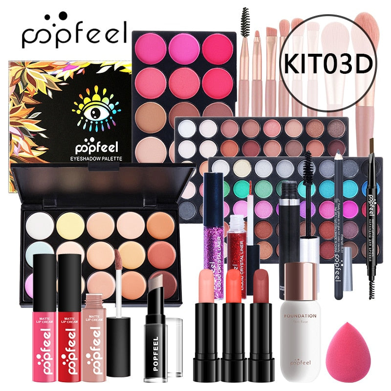 Kits de maquiagem POPFEEL para iniciantes Tudo em um kit de maquiagem.  Conjuntos de maquiagem de beleza profissional + Bolsa de cosméticos.