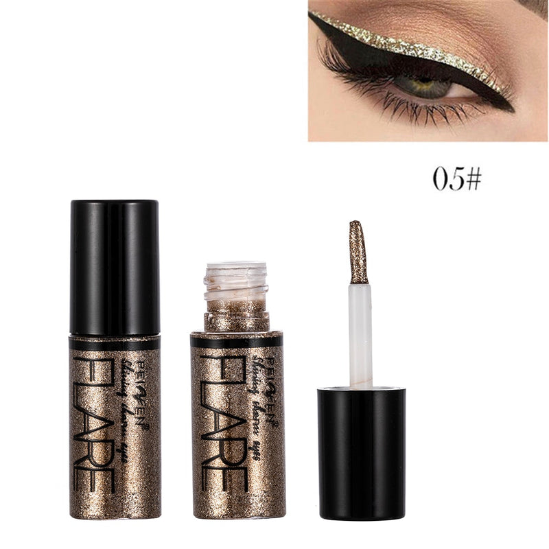 15 Cores Metálicas Brilhantes de Sombras c/ Glitter - Delineador Líquido - Caneta Delineadora de Olhos Pigmento de Maquiagem À Prova D' Água Sombra de Olho Cosmética.