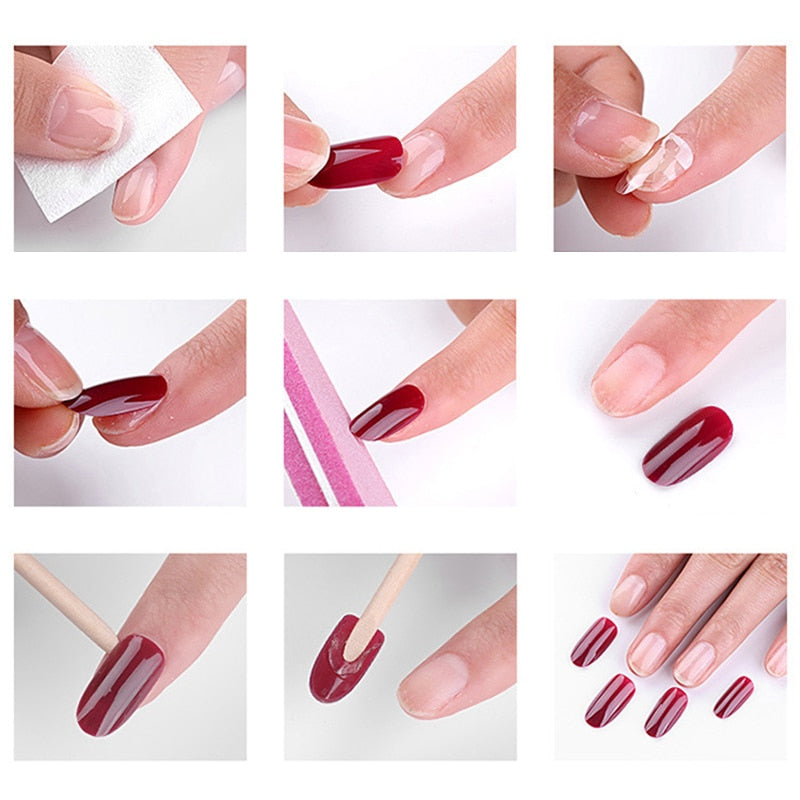 24 unidades de unhas postiças destacáveis , prensadas com gel.