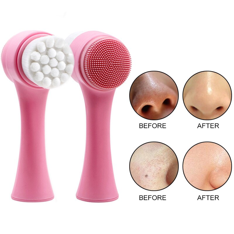 Escova de limpeza facial de silicone dupla face 3D, portátil, limpeza facial, massagem, esfoliante, para cravos, massagem facial, produto de limpeza