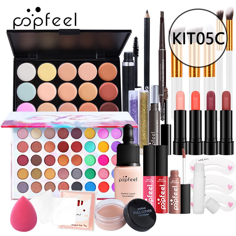 Kits de maquiagem POPFEEL para iniciantes Tudo em um kit de maquiagem.  Conjuntos de maquiagem de beleza profissional + Bolsa de cosméticos.