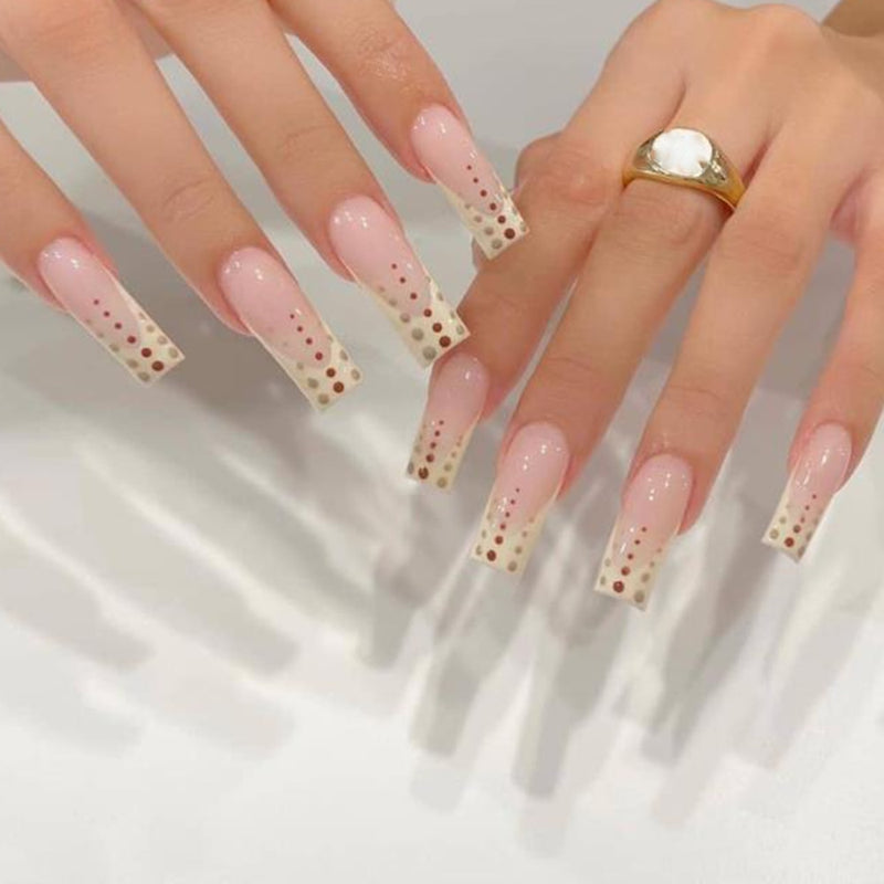 24Pcs Unhas Postiças Comprimento Médio - Bailarina Cor Nude e Rosa Unhas com cola de pressão.