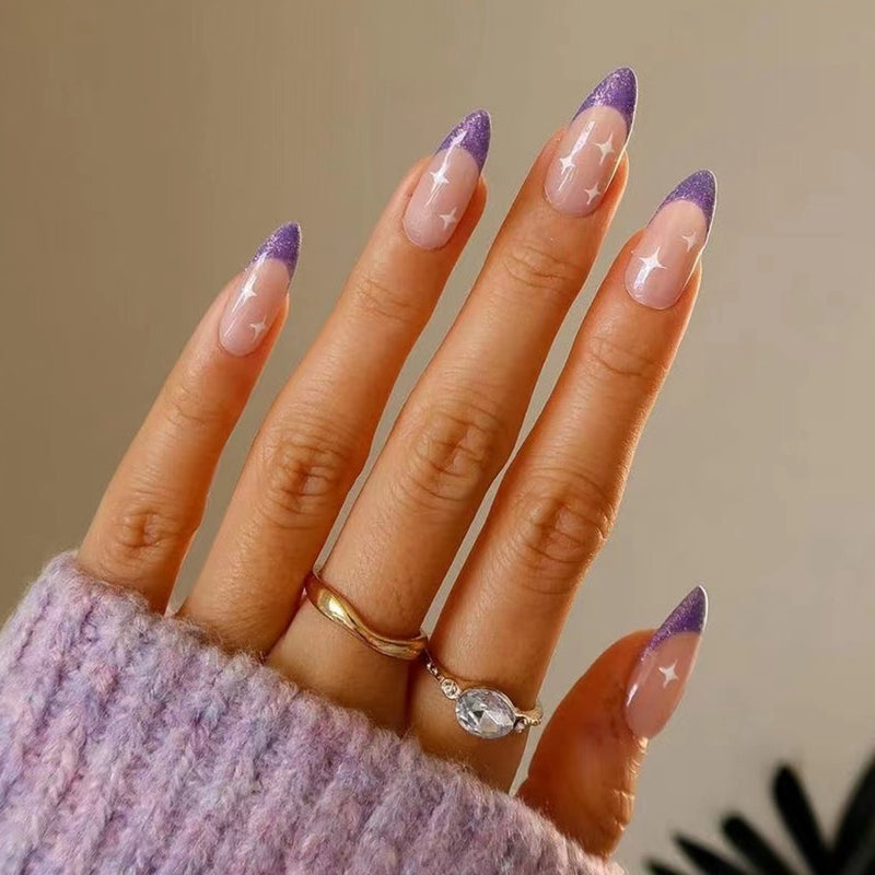 24 pçs/caixa de Unhas postiças onduladas e redondas destacáveis Unhas postiças stilleto destacáveis. Cobertura completa Bailarina francesa.