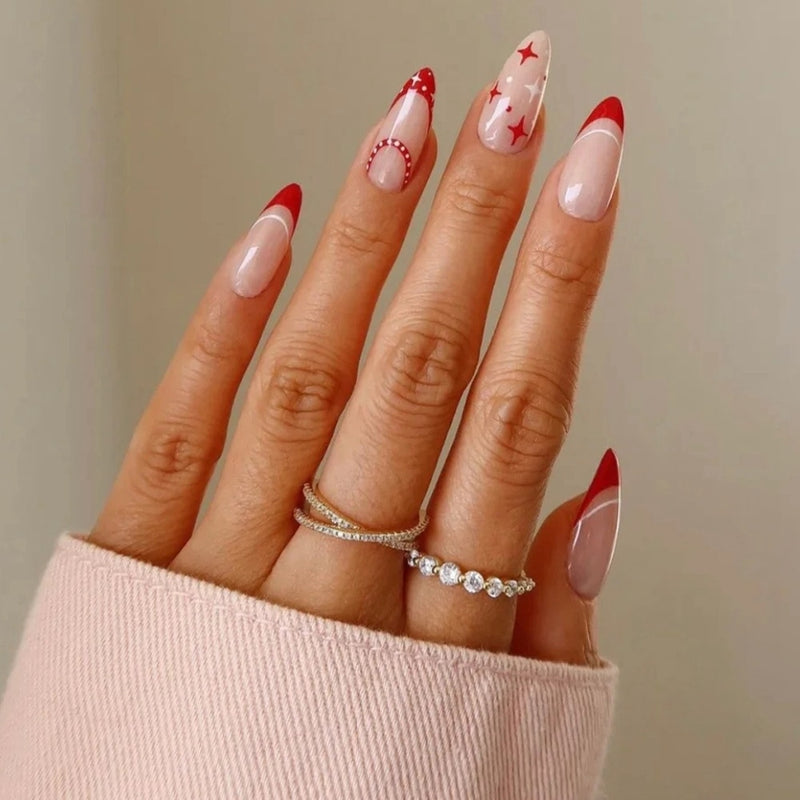 24 pçs/caixa de Unhas postiças onduladas e redondas destacáveis Unhas postiças stilleto destacáveis. Cobertura completa Bailarina francesa.