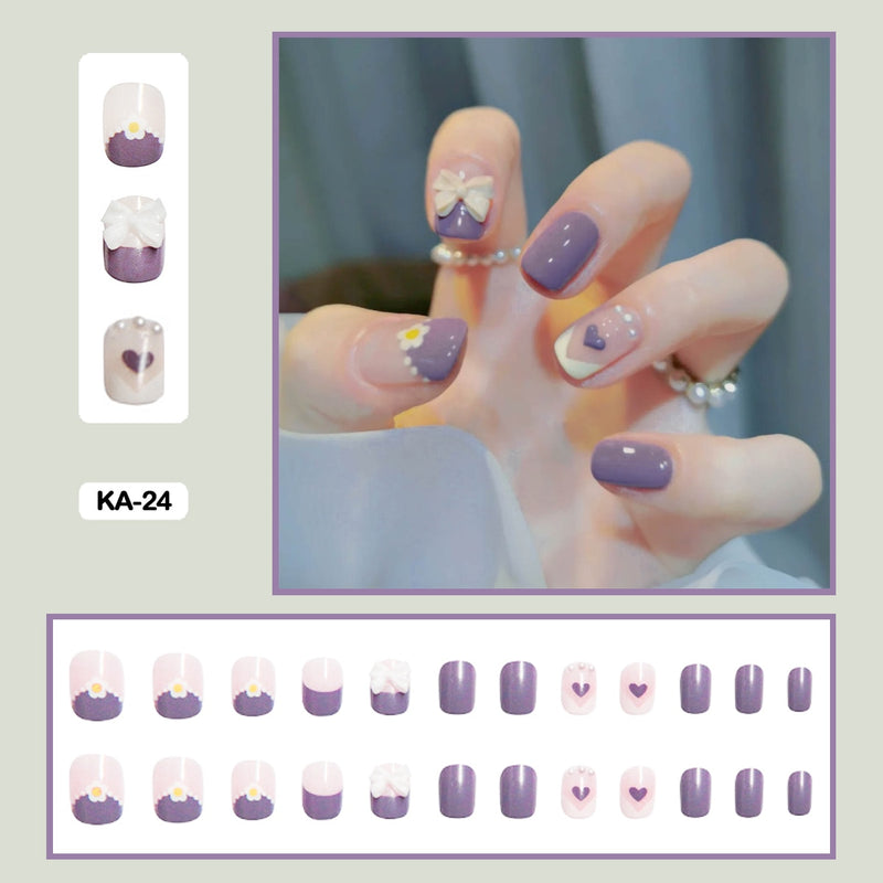 24 pçs/caixa de unhas postiças - Nail Art reutilizáveis - Unhas auto adesivas.