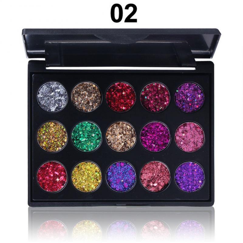 15 Cores  Diamante e Lantejoulas - Paleta de Sombras com Glitter à Prova D' Água Rosto Clavícula Iluminador - Sombra para os Olhos.