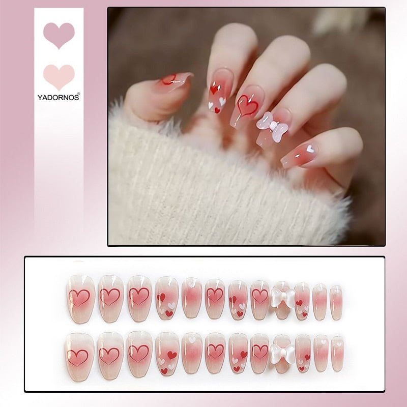 24 unidades de Unhas postiças decoradas com borboletas, manicure fashion, cobertura completa de acrílico para meninas.