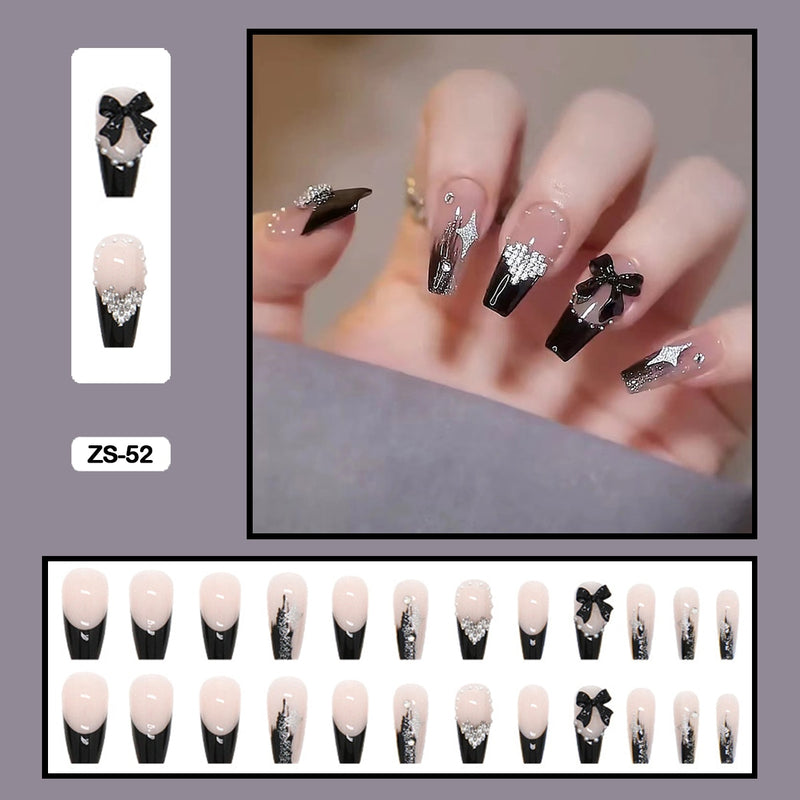 24 pçs/caixa de unhas postiças - Nail Art reutilizáveis - Unhas auto adesivas.