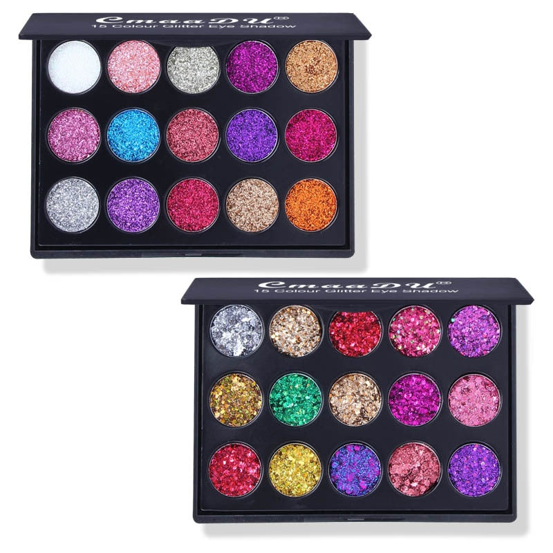 Paleta de sombras para olhos com glitter - 15 cores Pigmento de maquiagem profissional para os olhos - Maquiagem de longa duração.