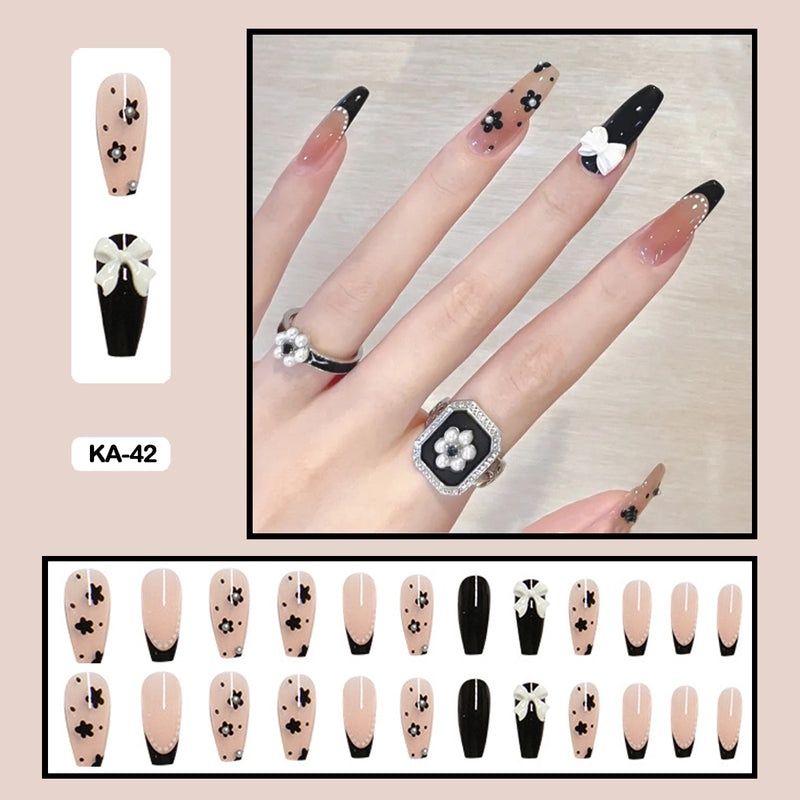 24 pçs/caixa de unhas postiças - Nail Art reutilizáveis - Unhas auto adesivas.