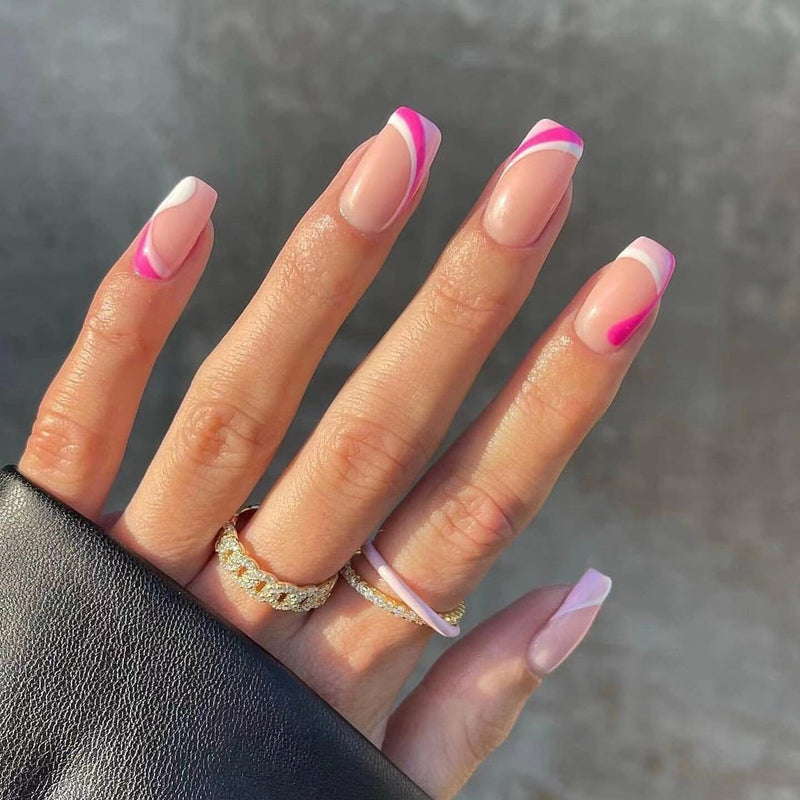 24 pçs/caixa charmosas unhas postiças, adesivas, cobertura completa, destacável, unhas acrílicas.