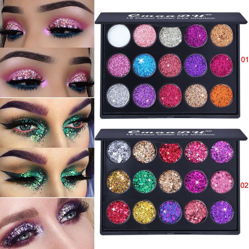 Paleta de sombras para olhos com glitter - 15 cores Pigmento de maquiagem profissional para os olhos - Maquiagem de longa duração.