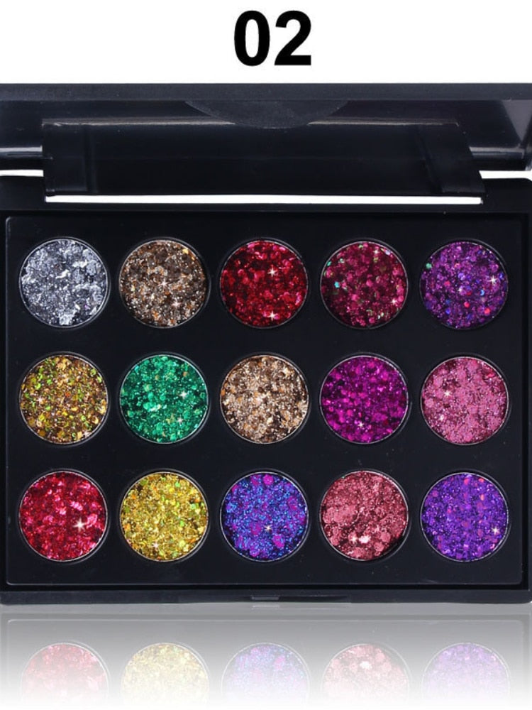 Paleta de sombras para olhos com glitter - 15 cores Pigmento de maquiagem profissional para os olhos - Maquiagem de longa duração.