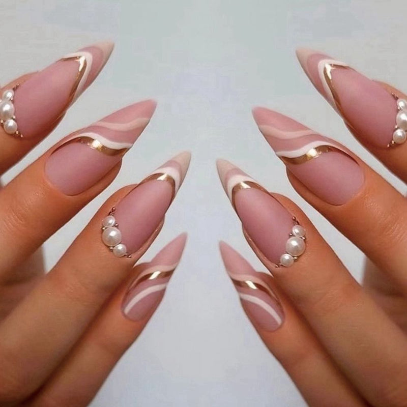 24 Pçs de Cabeça Oval de Unhas Postiças - Rosa Amêndoa. Unhas Falsas Artificiais Com Cola Cobertura Completa.