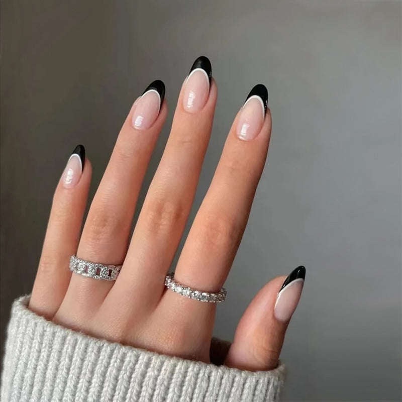 24 pçs/caixa de Unhas postiças onduladas e redondas destacáveis Unhas postiças stilleto destacáveis. Cobertura completa Bailarina francesa.