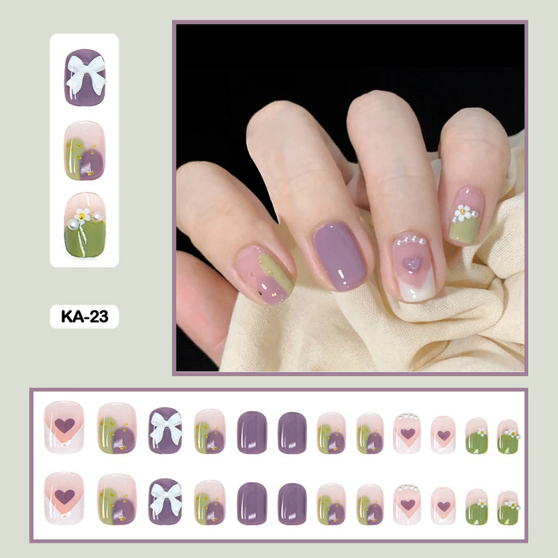 24 pçs/caixa de unhas postiças - Nail Art reutilizáveis - Unhas auto adesivas.