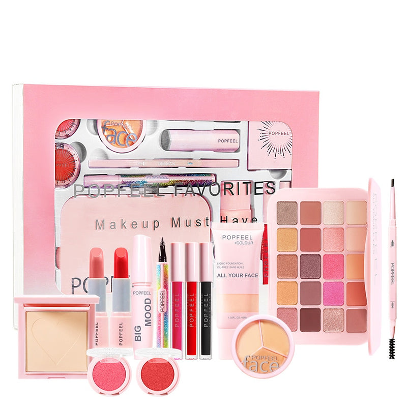 Kits de maquiagem POPFEEL para iniciantes Tudo em um kit de maquiagem.  Conjuntos de maquiagem de beleza profissional + Bolsa de cosméticos.