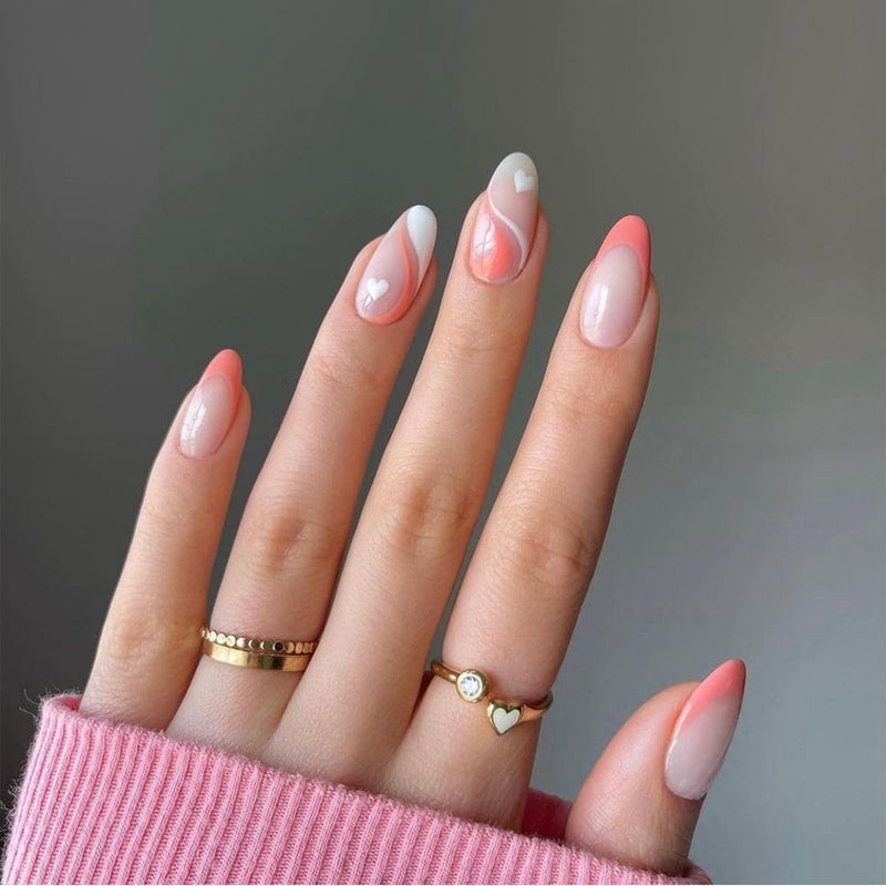 24 Pçs de Cabeça Oval de Unhas Postiças - Rosa Amêndoa. Unhas Falsas Artificiais Com Cola Cobertura Completa.