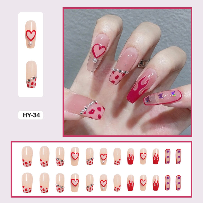 24 pçs/caixa de unhas postiças - Nail Art reutilizáveis - Unhas auto adesivas.