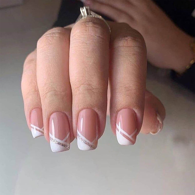 24 pçs/caixa charmosas unhas postiças, adesivas, cobertura completa, destacável, unhas acrílicas.