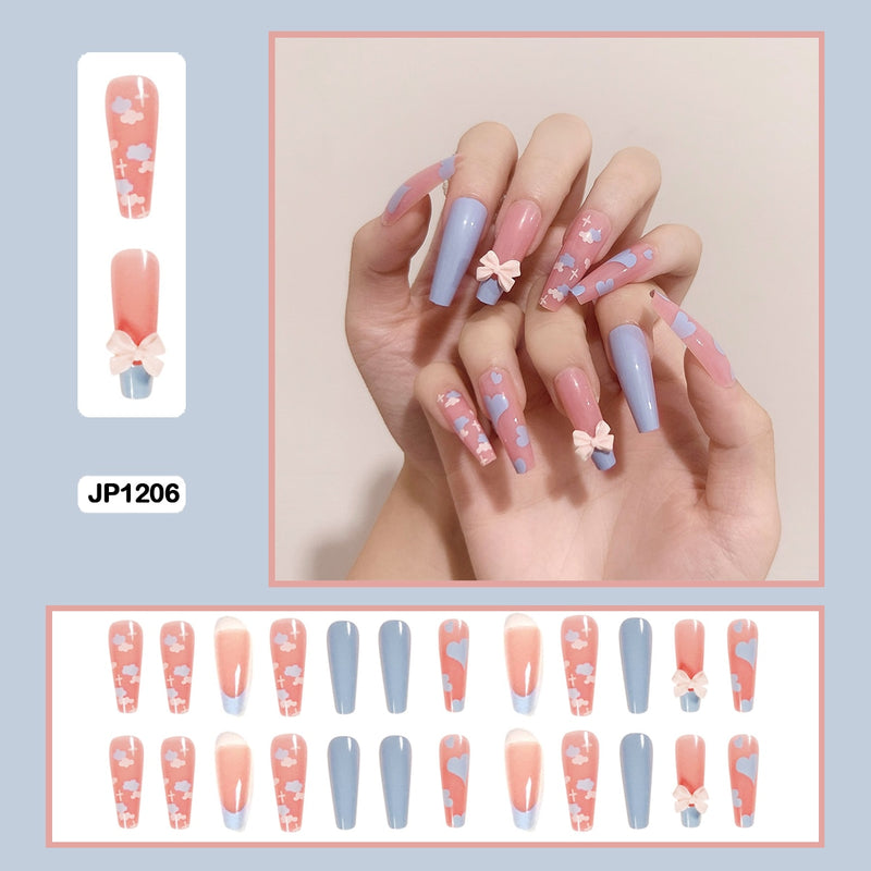 24 pçs/caixa de unhas postiças - Nail Art reutilizáveis - Unhas auto adesivas.