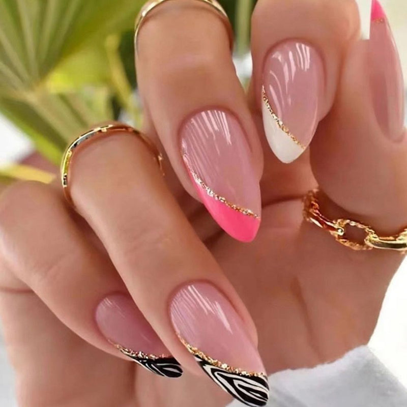 24 Pçs de Cabeça Oval de Unhas Postiças - Rosa Amêndoa. Unhas Falsas Artificiais Com Cola Cobertura Completa.