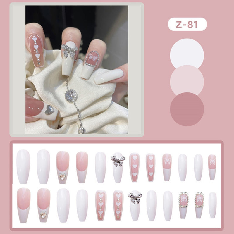 24 unidades de Unhas postiças decoradas com borboletas, manicure fashion, cobertura completa de acrílico para meninas.