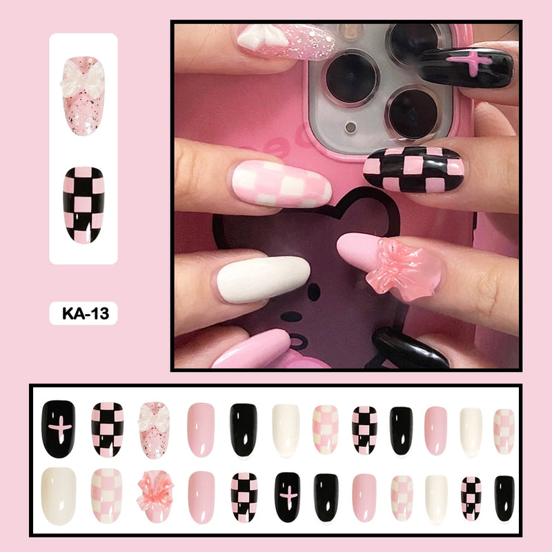 24 pçs/caixa de unhas postiças - Nail Art reutilizáveis - Unhas auto adesivas.