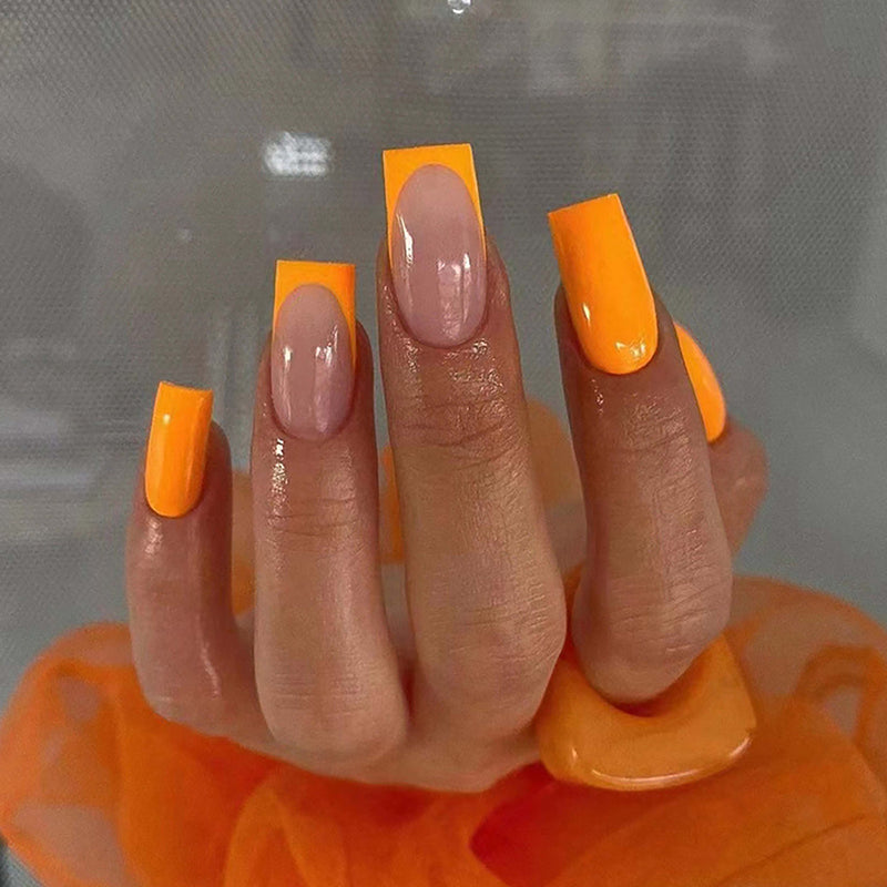 24 pçs/caixa charmosas unhas postiças, adesivas, cobertura completa, destacável, unhas acrílicas.