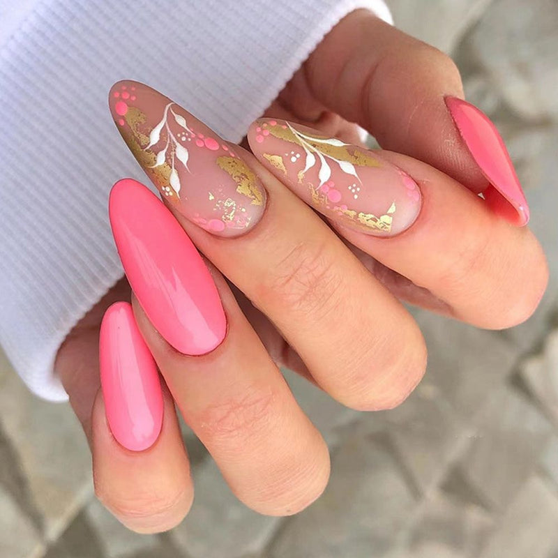 24 Pçs de Cabeça Oval de Unhas Postiças - Rosa Amêndoa. Unhas Falsas Artificiais Com Cola Cobertura Completa.