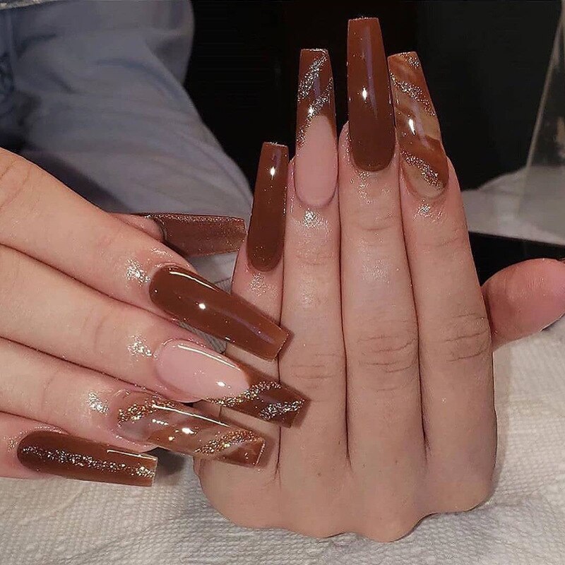 24 unidades de unhas artificiais com cola - design Impresso - destacável.