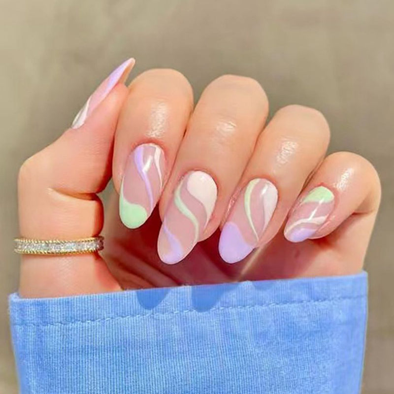 24 Pçs de Cabeça Oval de Unhas Postiças - Rosa Amêndoa. Unhas Falsas Artificiais Com Cola Cobertura Completa.