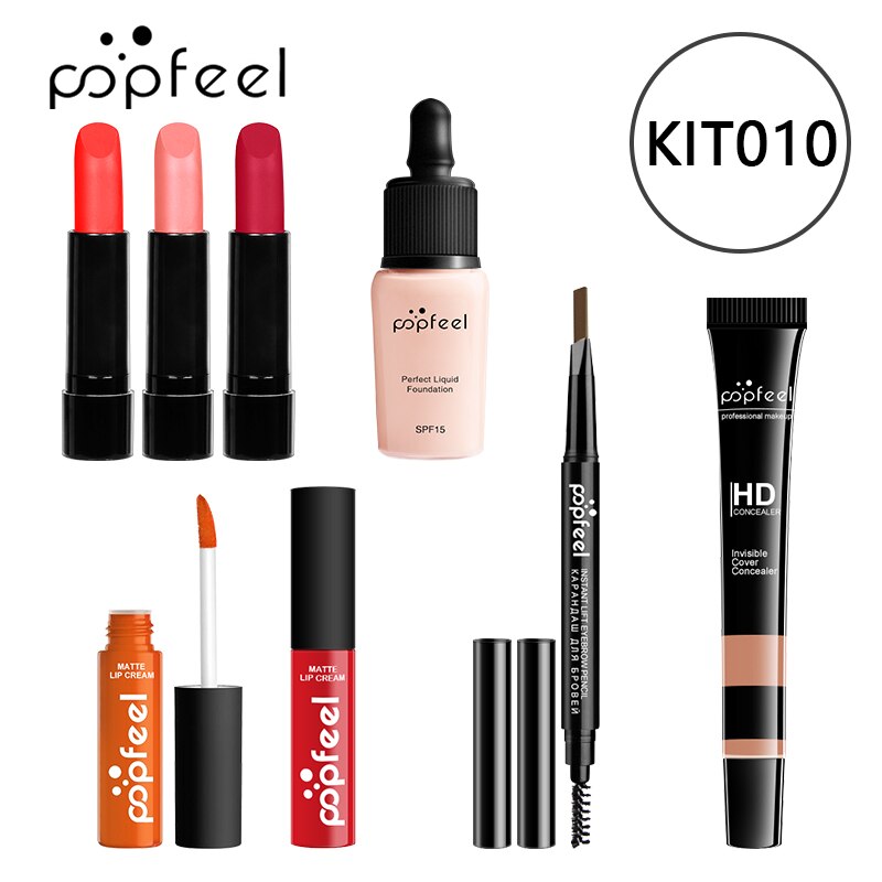 POPFEEL All In One Makeup Set (Sombra, Lipgloss, Batom, Pincéis, Corretivo) c/ estojo de Cosméticos - Kit de Sombras.