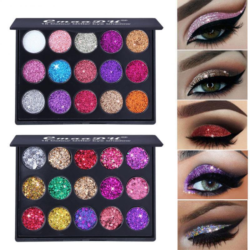 15 Cores  Diamante e Lantejoulas - Paleta de Sombras com Glitter à Prova D' Água Rosto Clavícula Iluminador - Sombra para os Olhos.