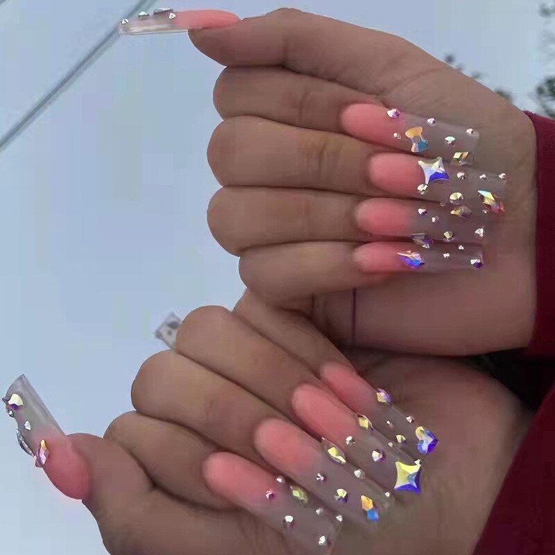 24 pçs/caixa de unhas postiças com cola destacável - longas bailarina unhas postiças com design reutilizável.