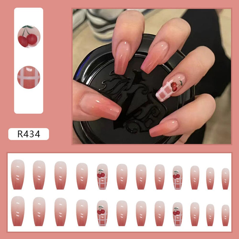 24 unidades de Unhas postiças decoradas com borboletas, manicure fashion, cobertura completa de acrílico para meninas.