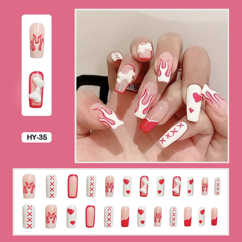 24 pçs/caixa de unhas postiças - Nail Art reutilizáveis - Unhas auto adesivas.